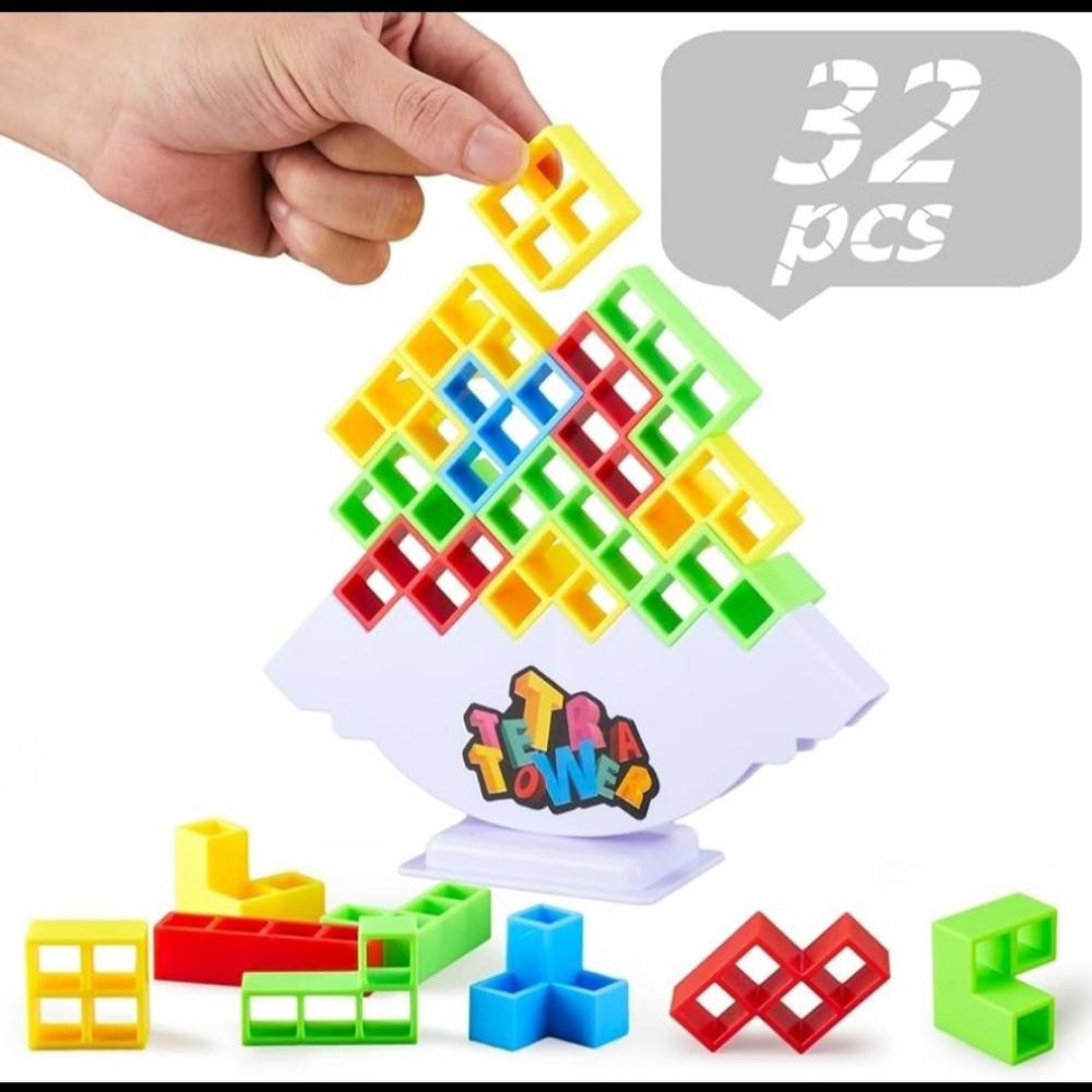 Montessori Swinging Stacking Fun Puzzle Building Blocks 32Blocks Toy Stack High
